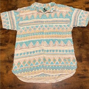 Tribal Pattern Men's Shirt in Blue and Cream